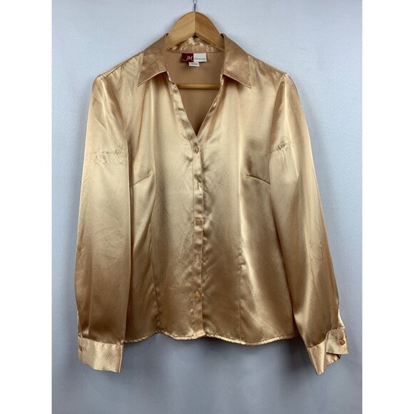 JM Collection Womens Satin Blouse Size 8 Gold - Picture 1 of 6